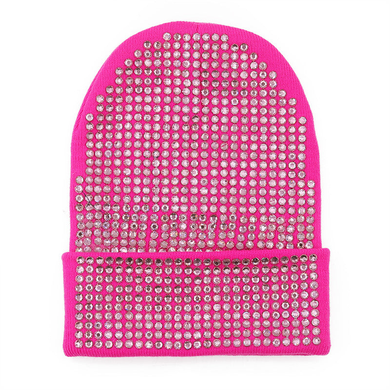Punk Rhinestone Warm All-matching Acrylic Knitted Drill Cap