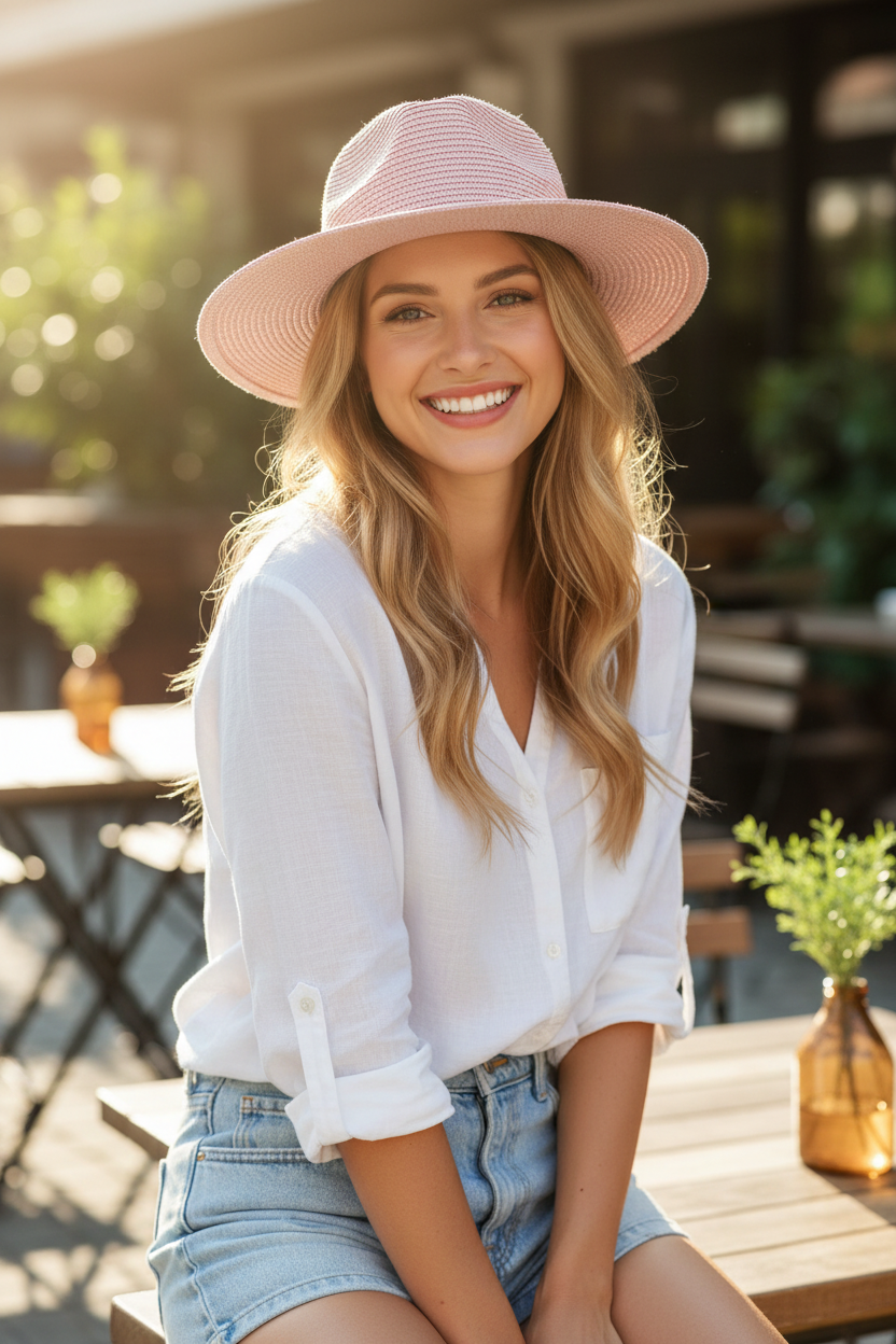 Bell-Brim Straw Fedora Hat, Large Brim, Unisex