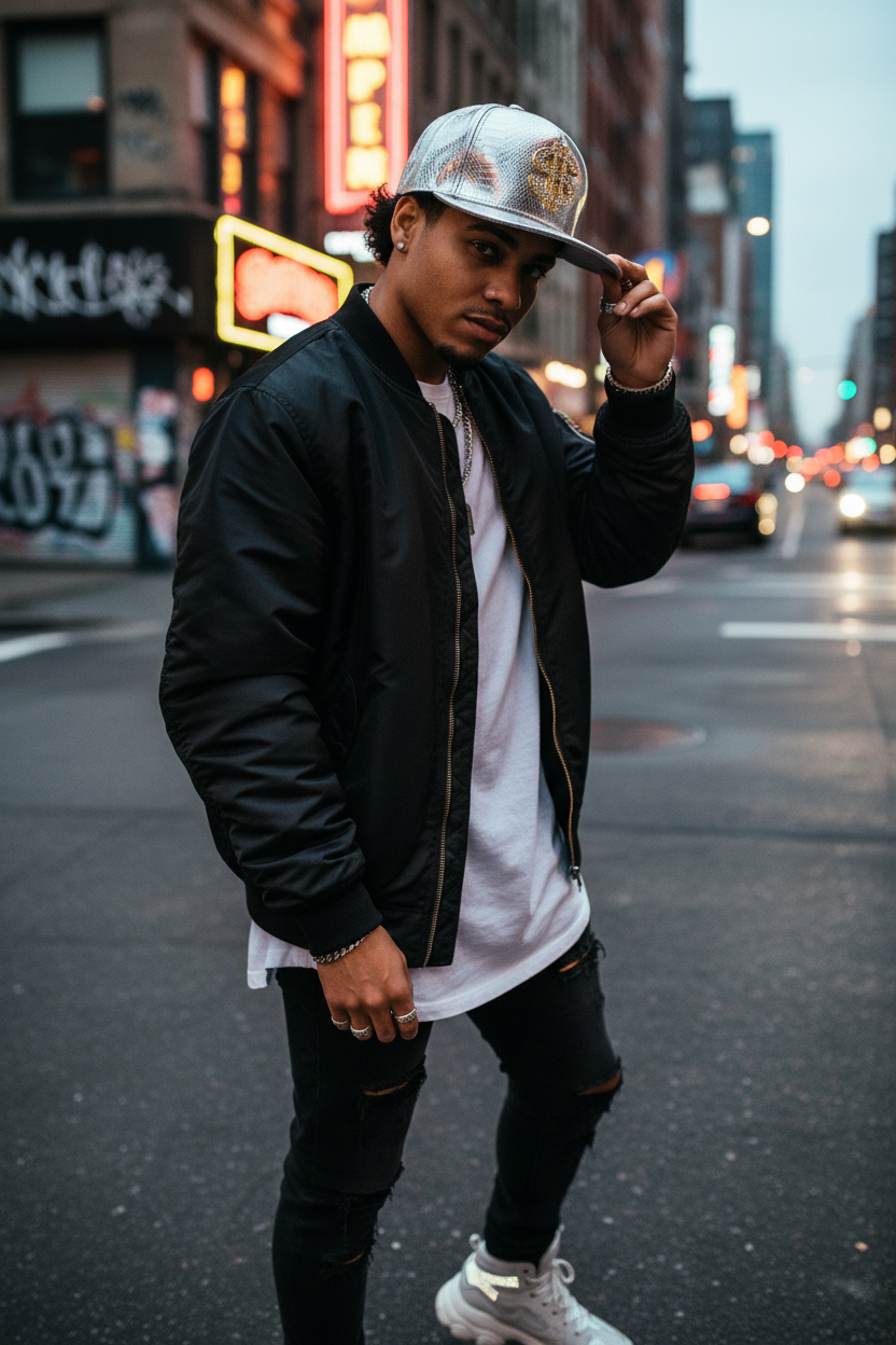 Money Wide Brim Satin Baseball Cap, Adjustable