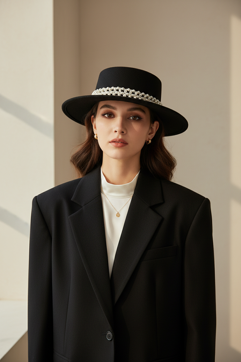 Olivia Monochrome Flat Top Hat