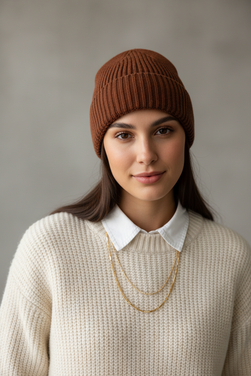 Peru Knitted Beanie Hood with Adjustable Fit