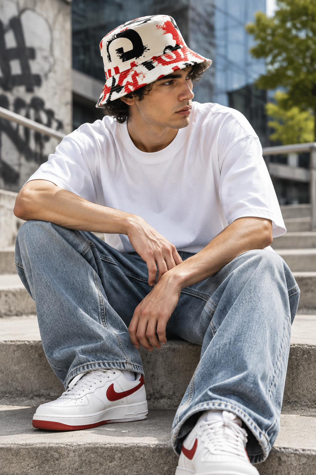 Denton Retro Polyester Graphic Bucket Hat, Medium