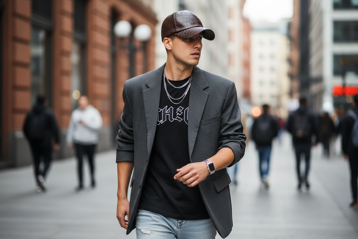 Brown textured leather cap on a white background