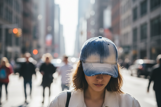 Blue and beige gradient baseball cap on a white background