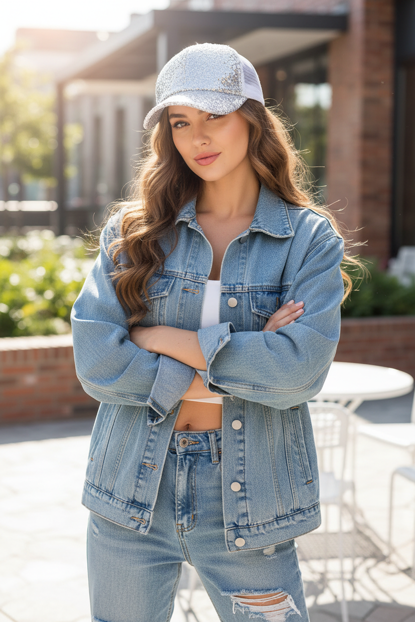 Dalton Sequined Cotton Baseball Cap – Adjustable