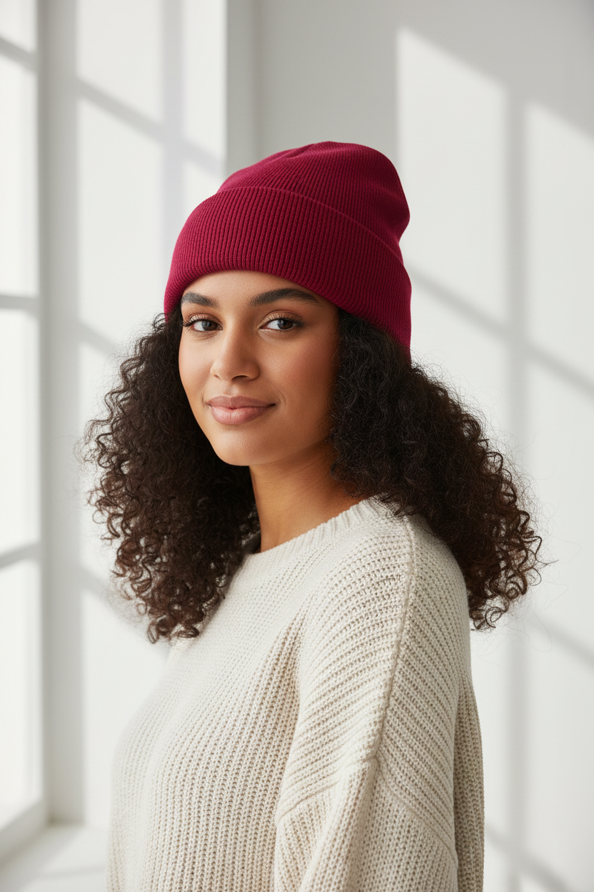 Amerie Solid Color Double-Sided Beanie Hat