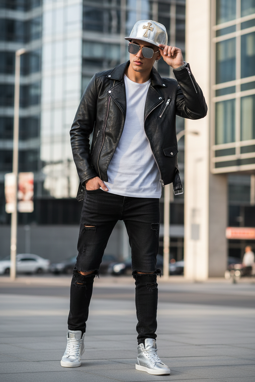 Franklin Faux Leather Skull Baseball Cap with Flat Brim
