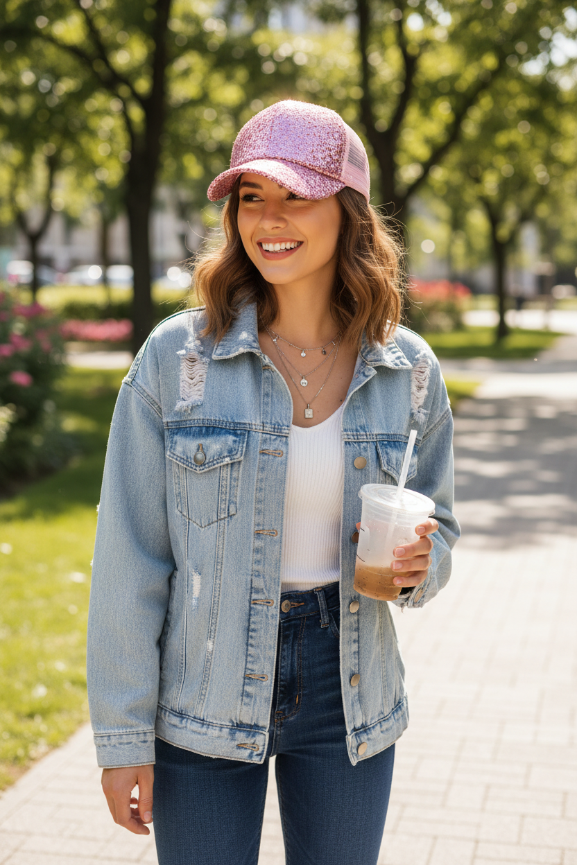 Dalton Sequined Cotton Baseball Cap – Adjustable