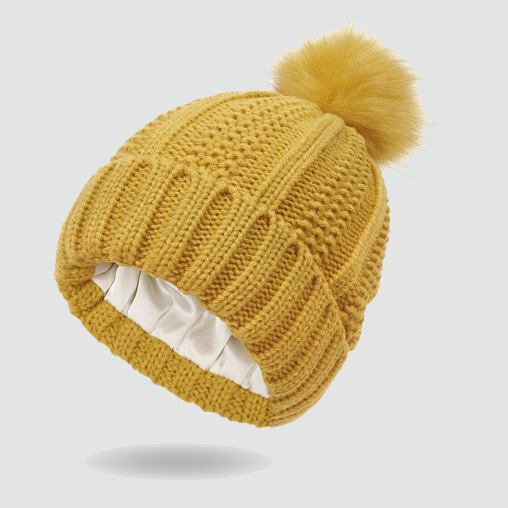 Elastic Satin Knitted Hat Loose And Warm Ladies
