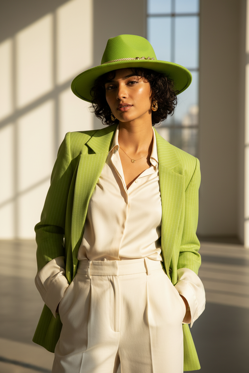 Wool Fedora Hat with Chain – Solid Color, Medium