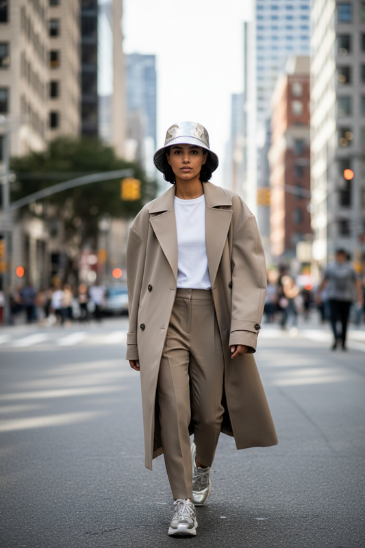 Silver bucket hat on a white background