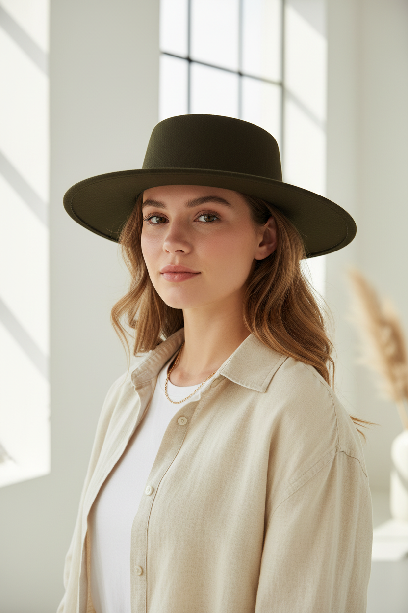 Alberta Wool Fedora Hat, Wide Brim UV Protection