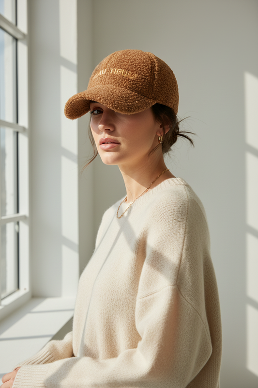Embroidered Lambswool Baseball Cap | Warm Adjustable Hat
