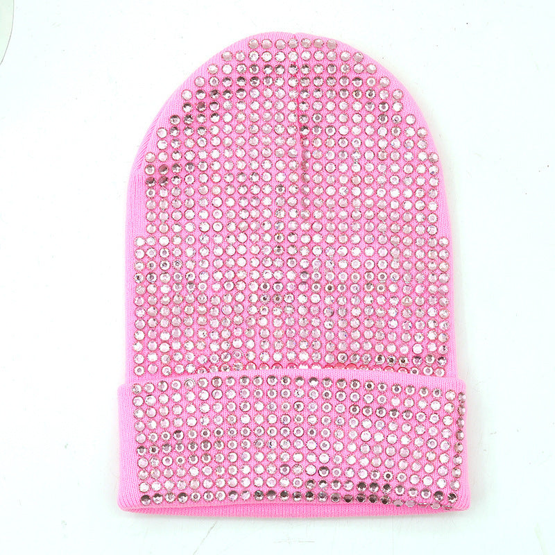 Punk Rhinestone Warm All-matching Acrylic Knitted Drill Cap
