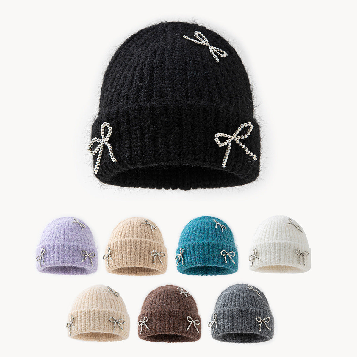New Autumn Winter Solid-Color Bow-Knot All-Match Knitted Hat