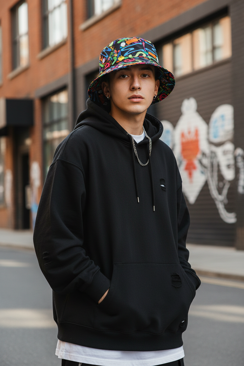 Cotton Paisley Skull Print Bucket Hat