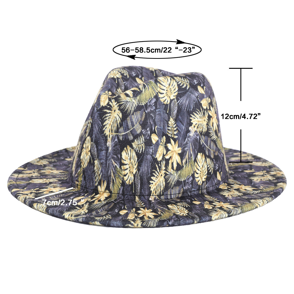 Augusta Wide-Brim Linen Fedora Hat, Leaf & Floral Print