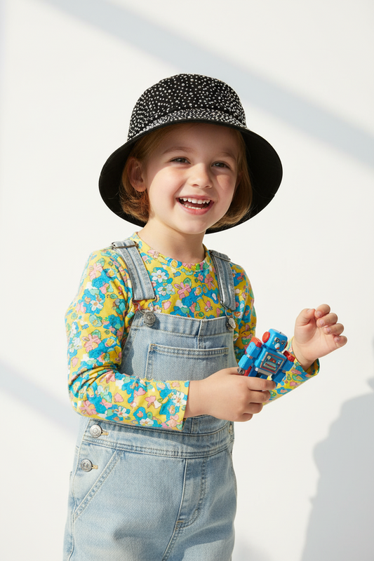 Kids Diamond Bucket Hat, Polyester Sunshade (M 56–58 cm)