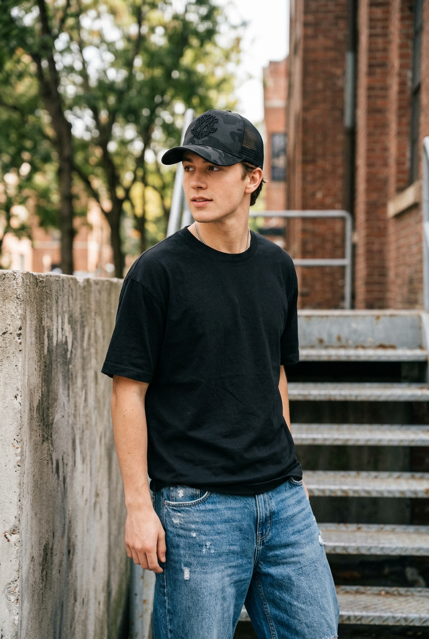 Halaska Black Cotton Baseball Cap with Embroidery