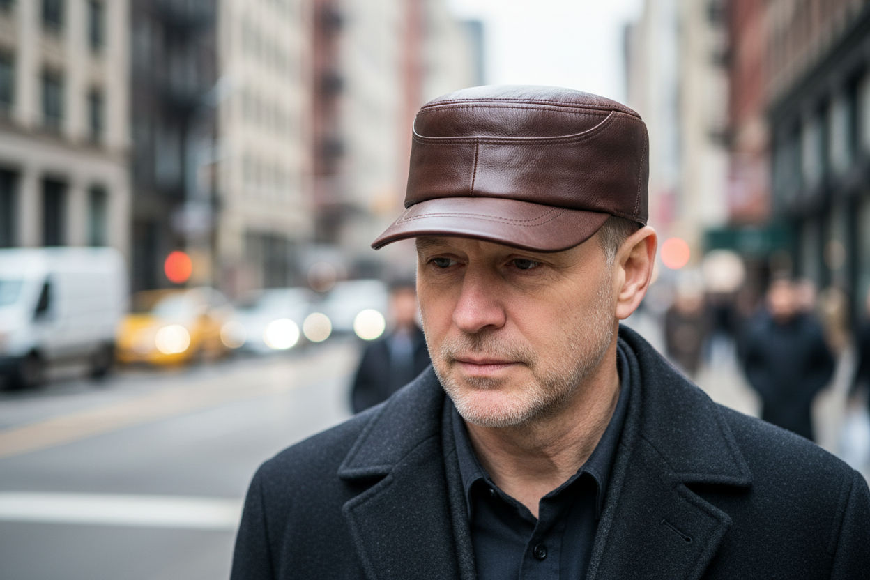 Brown leather cap on a white background