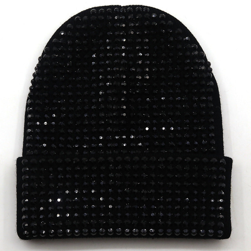 Punk Rhinestone Warm All-matching Acrylic Knitted Drill Cap