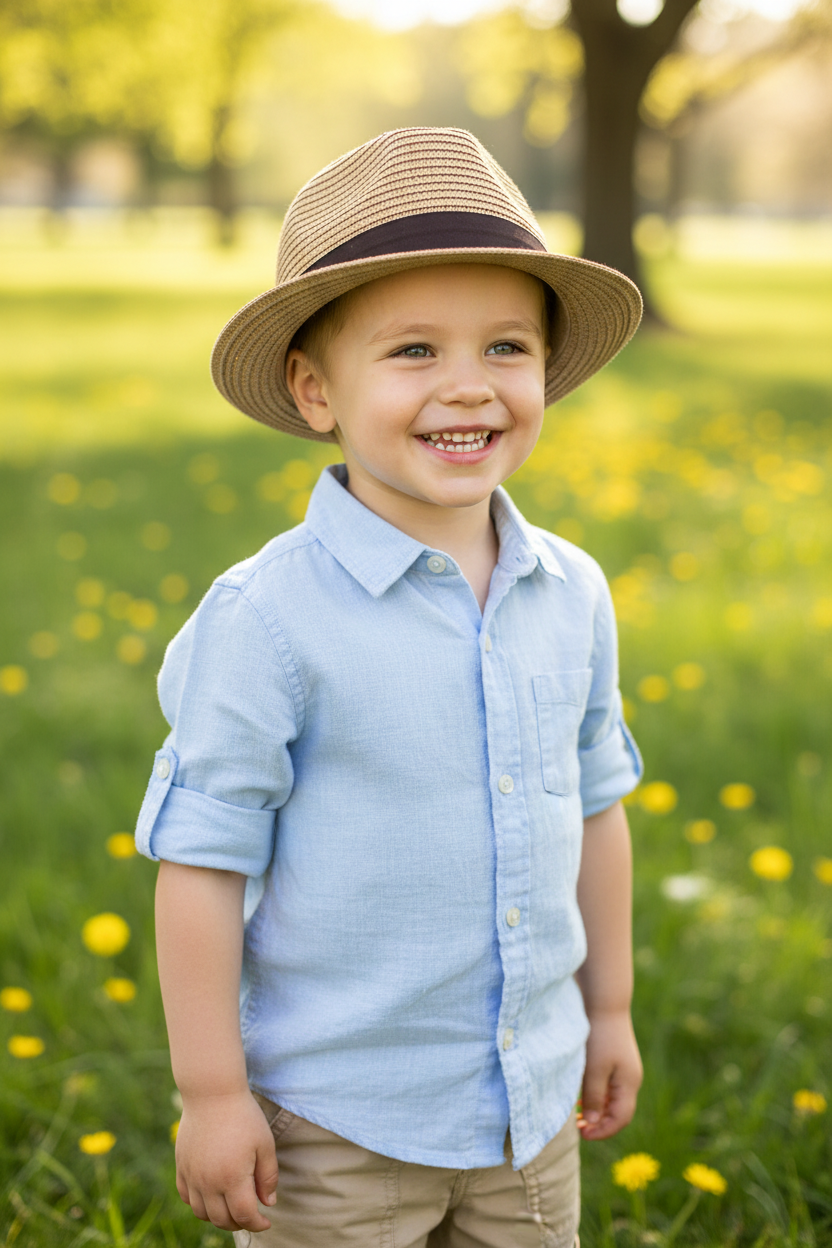 Trenton Children's Straw Sun Hat, Adjustable Wide Brim