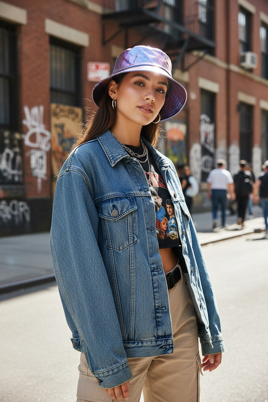 Flower Mound Foldable Wide Brim Punk Trend Bucket Hat – Unisex, M