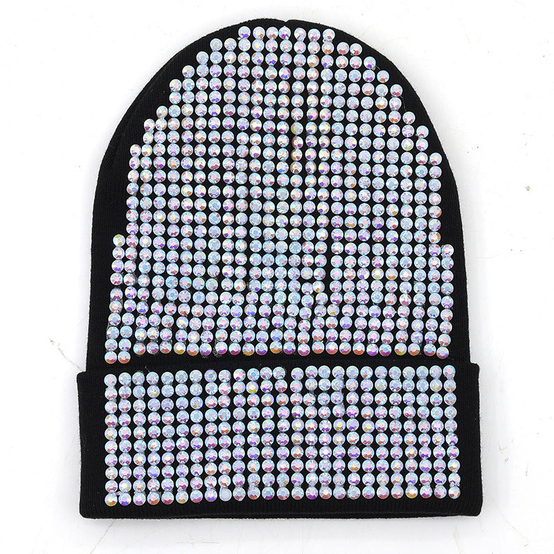 Punk Rhinestone Warm All-matching Acrylic Knitted Drill Cap