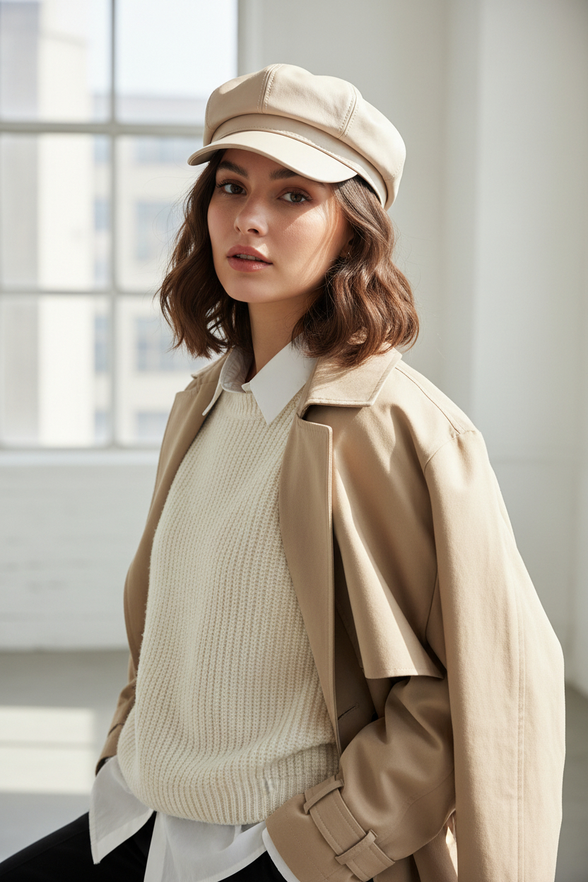Sanders Faux Leather Dome Peaked Cap