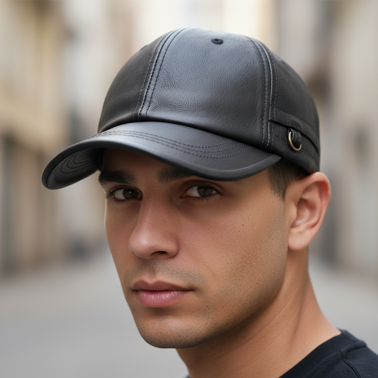 Gray leather cap on a light gray background