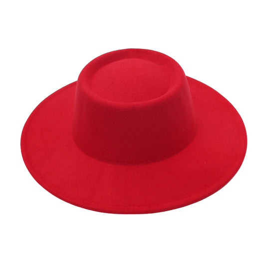 Red fedora hat on a white background