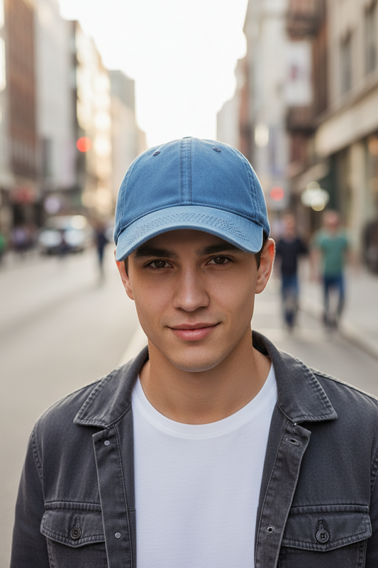 A gray washed baseball cap with a curved brim and a low profile fit.
