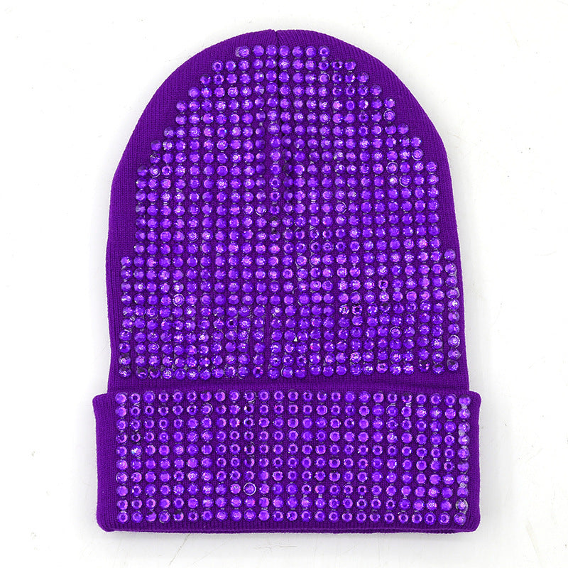 Punk Rhinestone Warm All-matching Acrylic Knitted Drill Cap