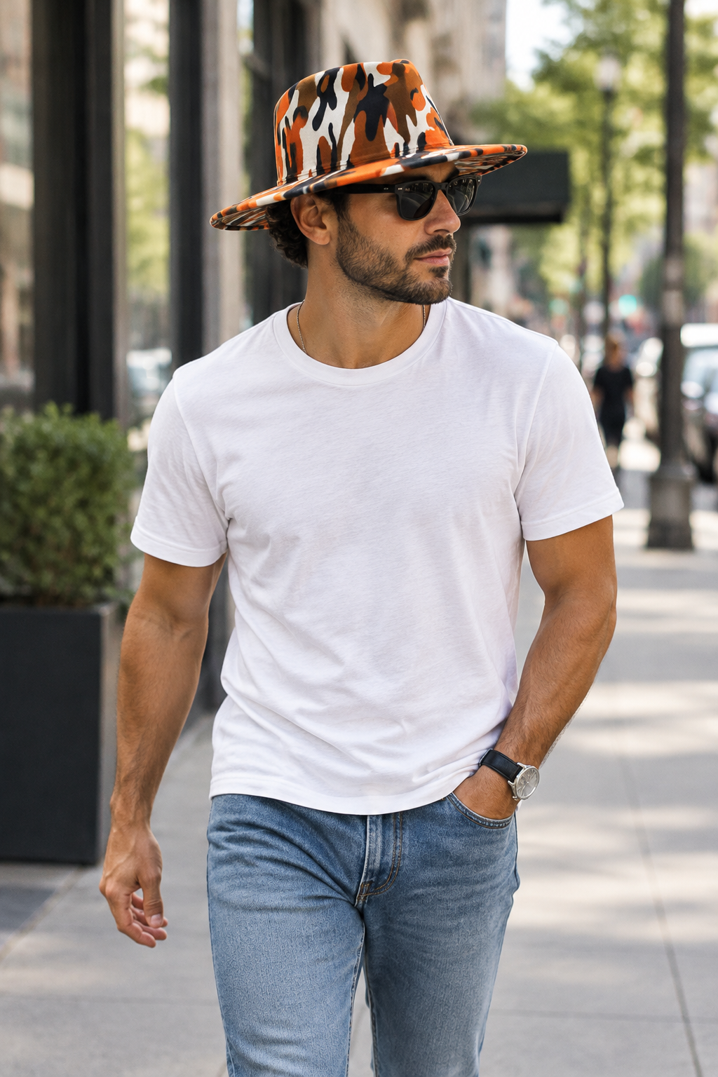 Camden Leopard Wool Felt Top Hat with Flat Brim