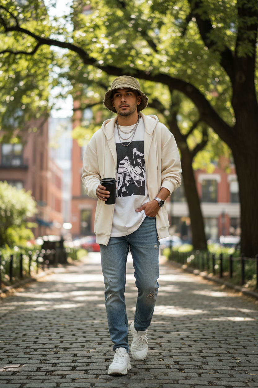 Colton Distressed Bucket Hat – Denim Cotton, UV Protection