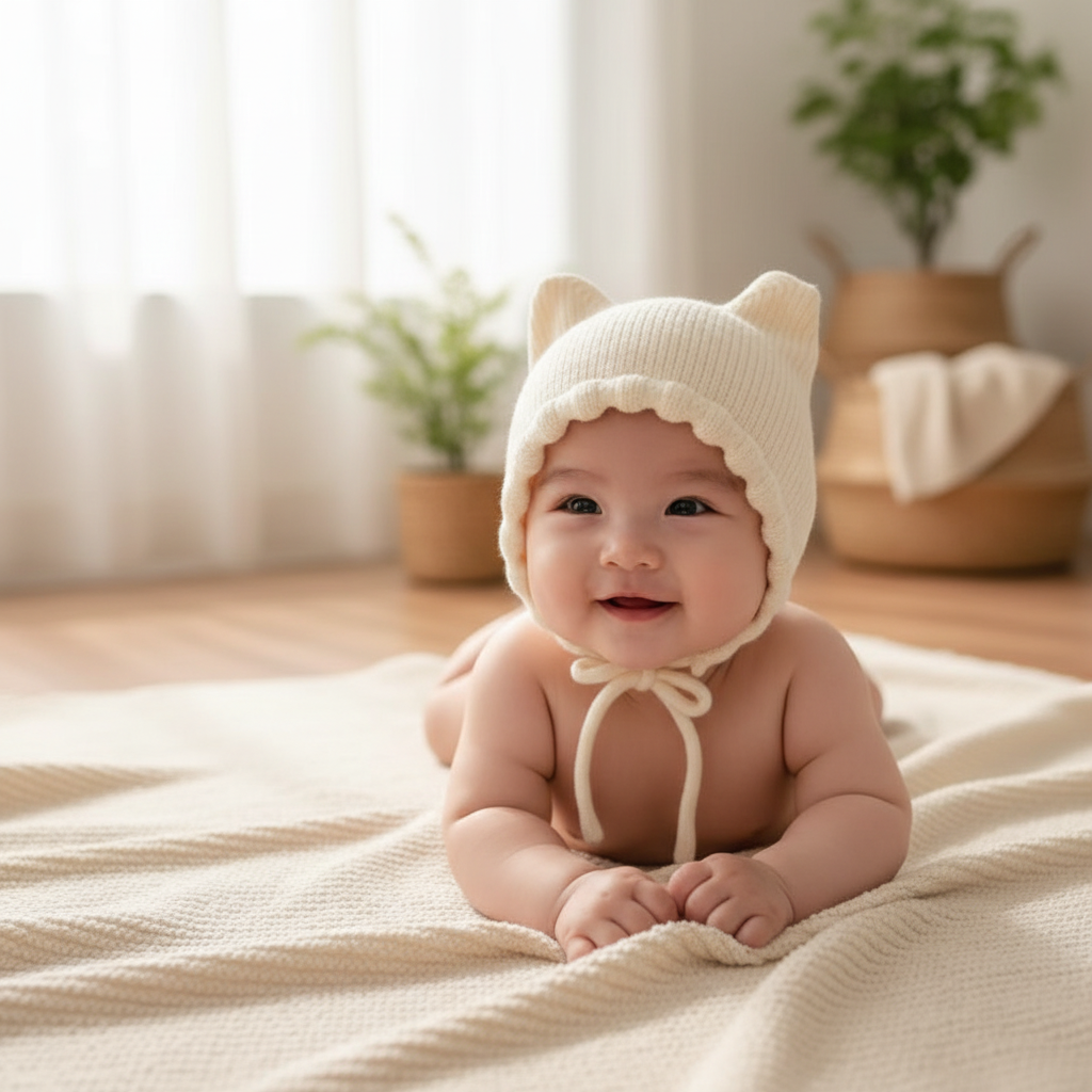 Langley Earflap Acrylic Baby Hat, Free Size (0–12 Months)