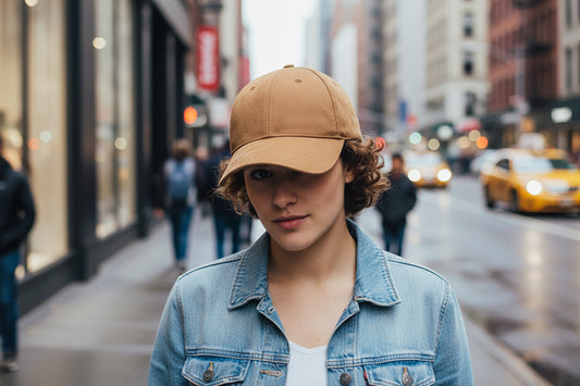 Brown suede baseball cap on a light gray background