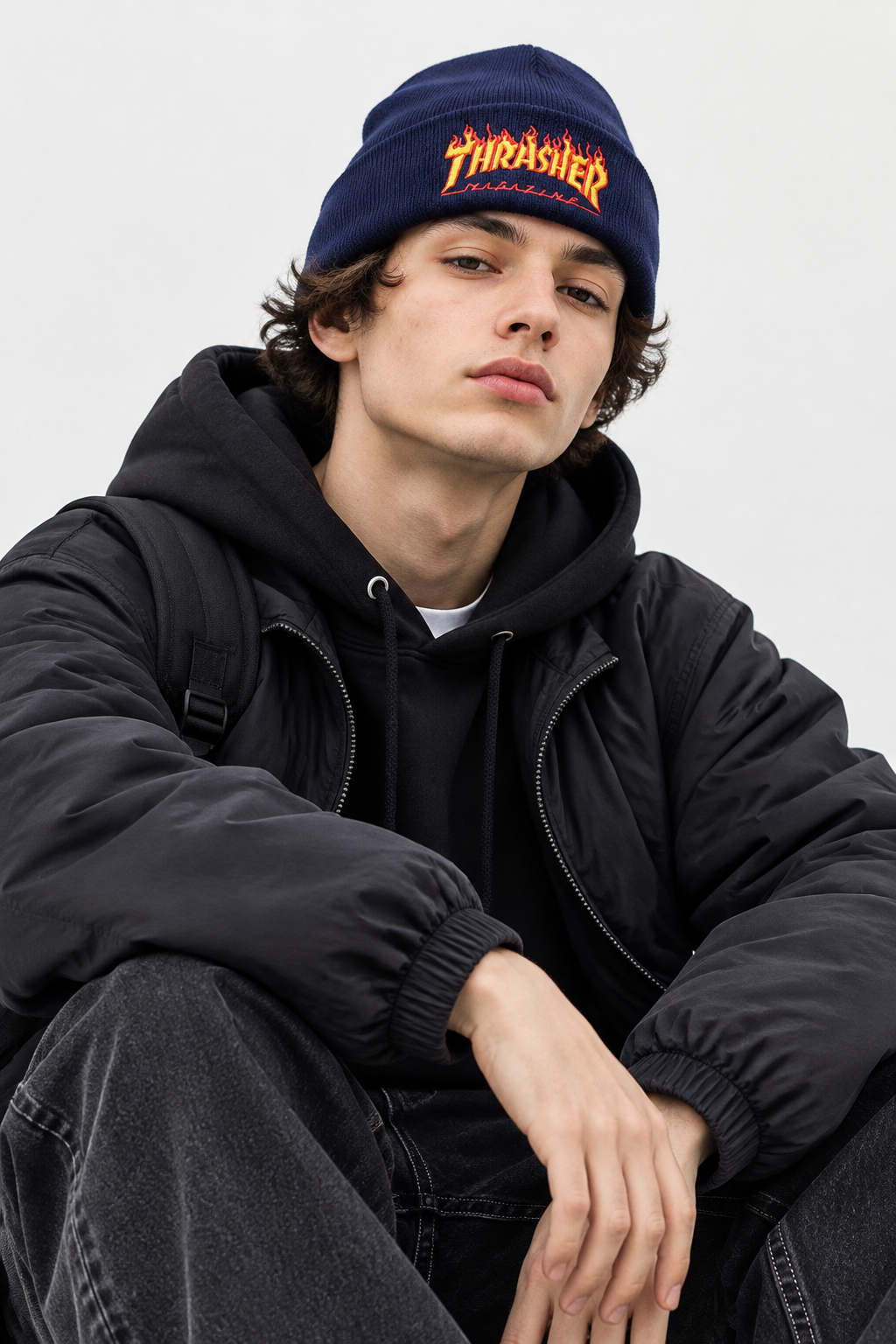Thrasher Embroidery Knitted Wool Hat – Adjustable Dome Style