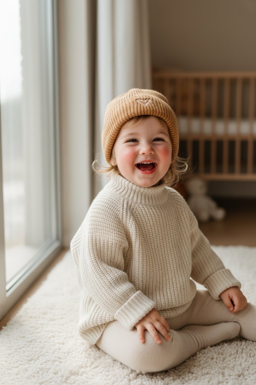 Beverly Kids Wool Blend Beanie with Heart Embroidery