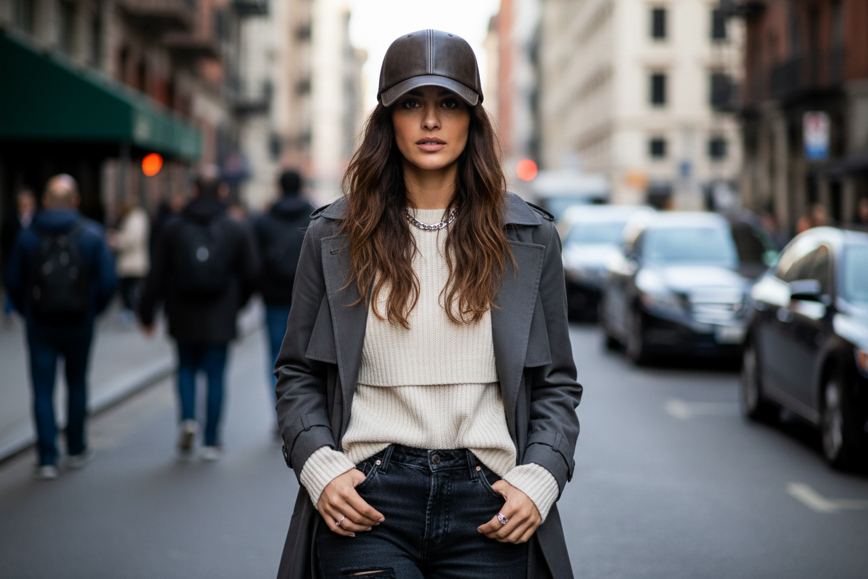 Brown leather cap on a light gray background