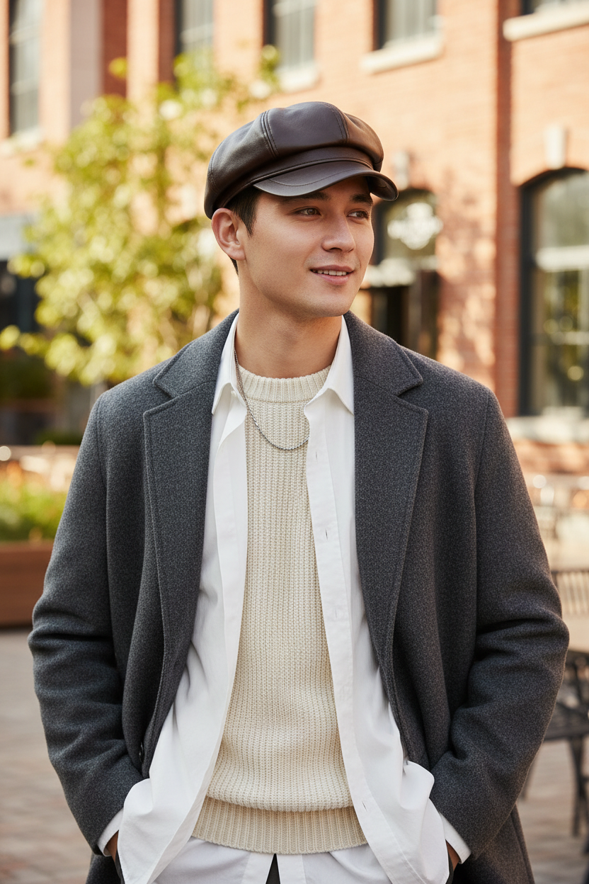 Ellington Handmade Brown Octagonal Beret – Cotton Wool Blend