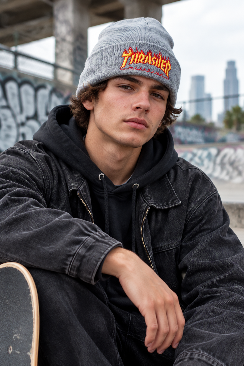 Thrasher Embroidery Knitted Wool Hat – Adjustable Dome Style