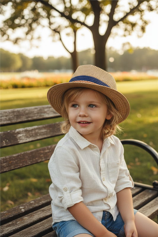 Trenton Children's Straw Sun Hat, Adjustable Wide Brim