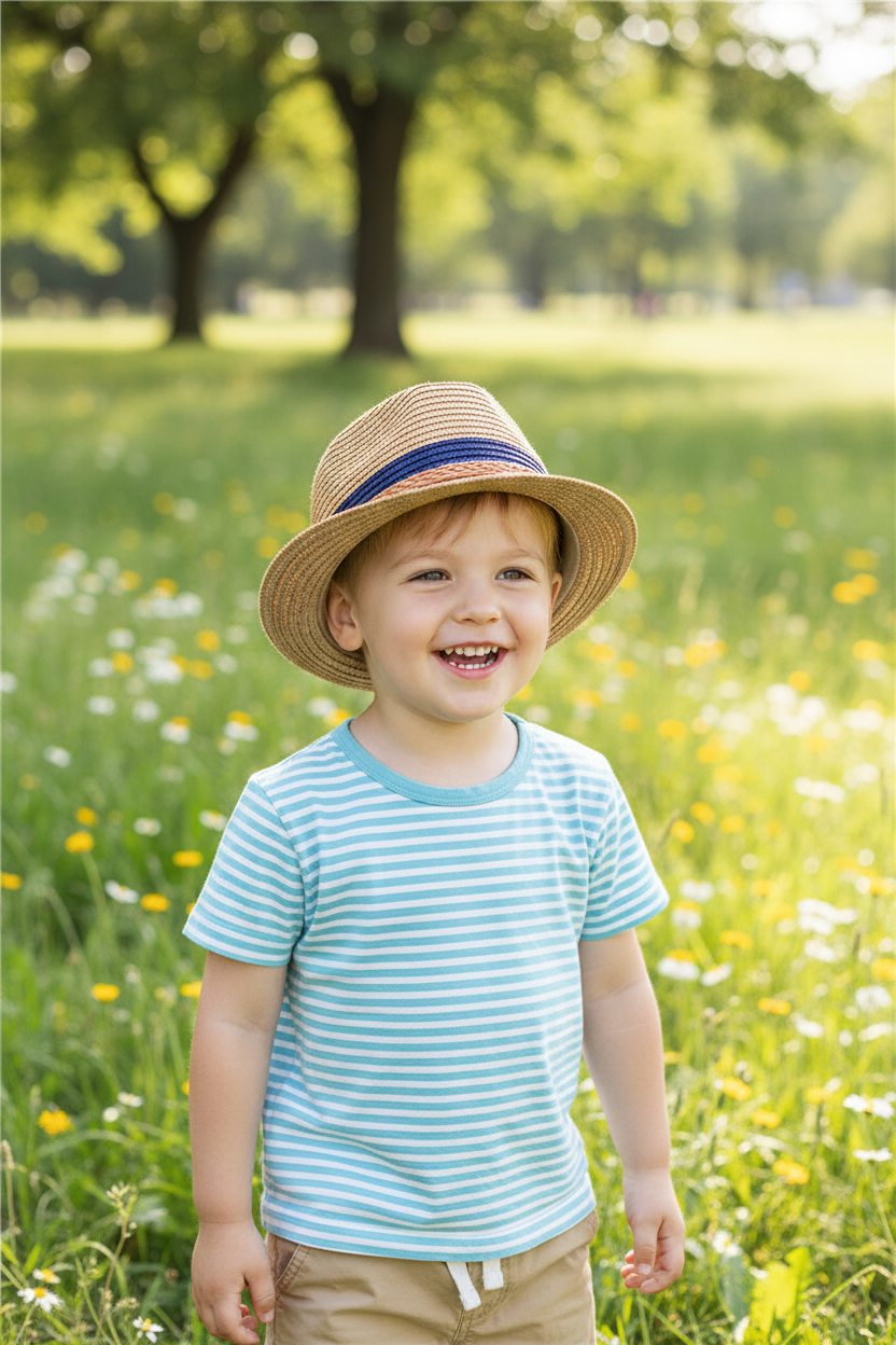Trenton Children's Straw Sun Hat, Adjustable Wide Brim