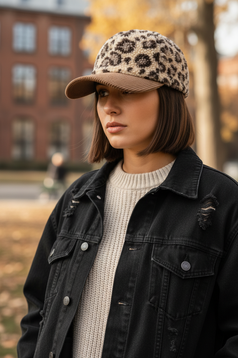 Collins Plush Leopard Print Baseball Cap – Unisex, Four-Season