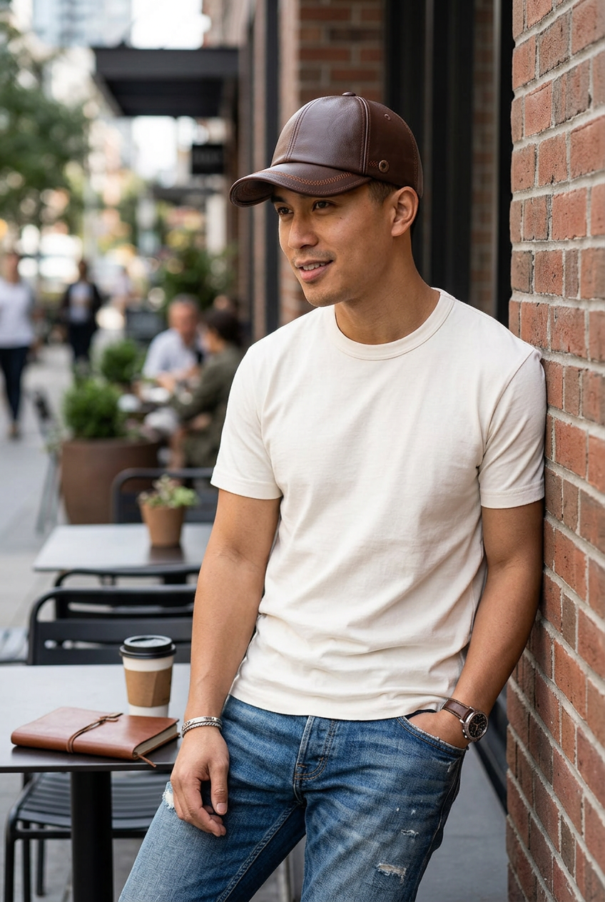 Harrelson Faux Leather Baseball Cap