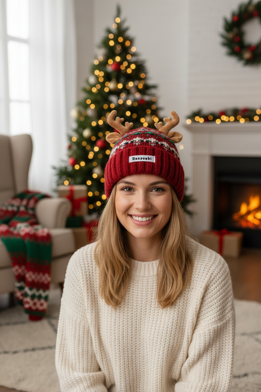 Christmas Antlers Knitted Acrylic Beanie