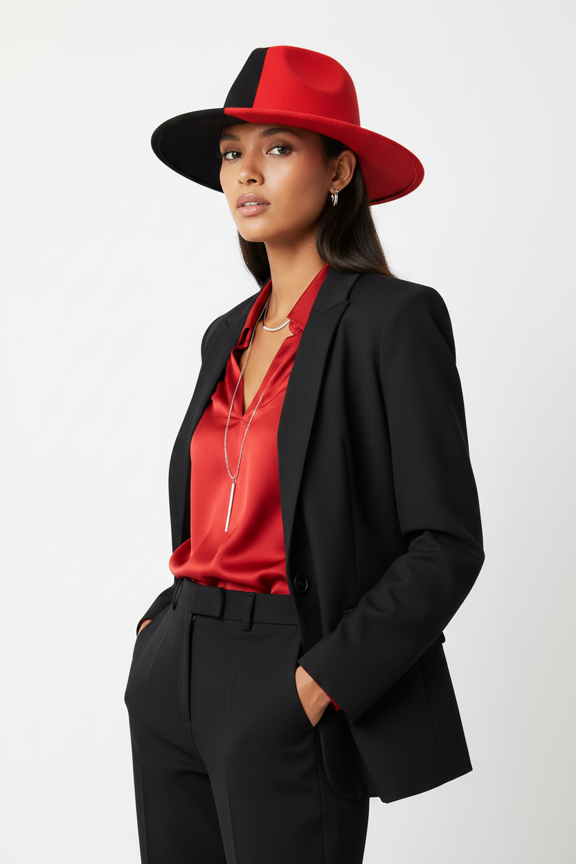 Felix Two-Tone Wool Felt Fedora Hat – Flat Top, Medium 56–58 cm (Unisex)