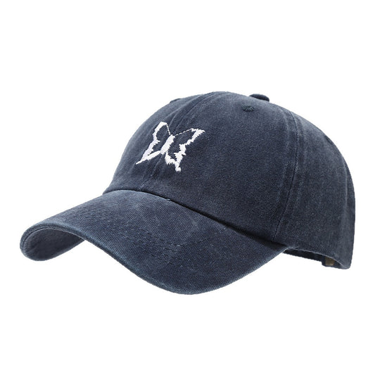 Soft Top Casual Peaked Cap Butterfly Embroidered Sun Hat