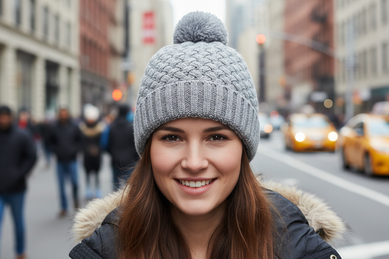 Gray knitted hat and boot set on a white background